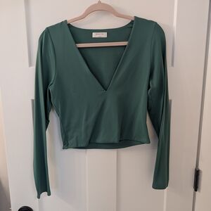Babaton Green V-Neck Long Sleeve Top